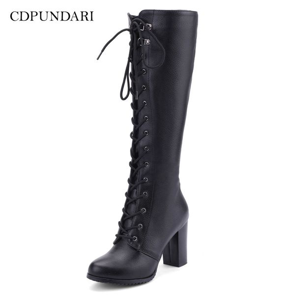 

cdpundari black knee autumn winter long women high heels motorcycle ladies calf boots shoes woman lj201030