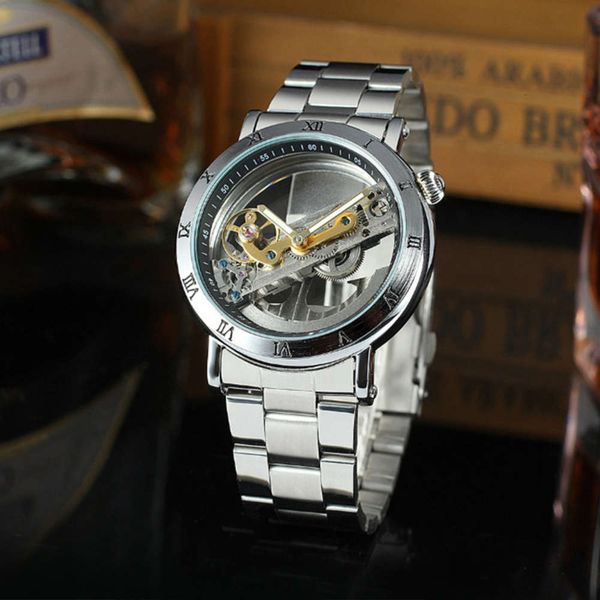 

high men's grade steel band mechanical hollow watch, new automatic business watch 2021ey9y1jcy, Slivery;brown