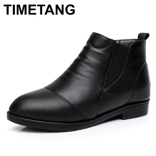 

boots timetang 2021 fashion autumn winter genuine leather women ankle female low heels platform comfortable shoes plus1, Black