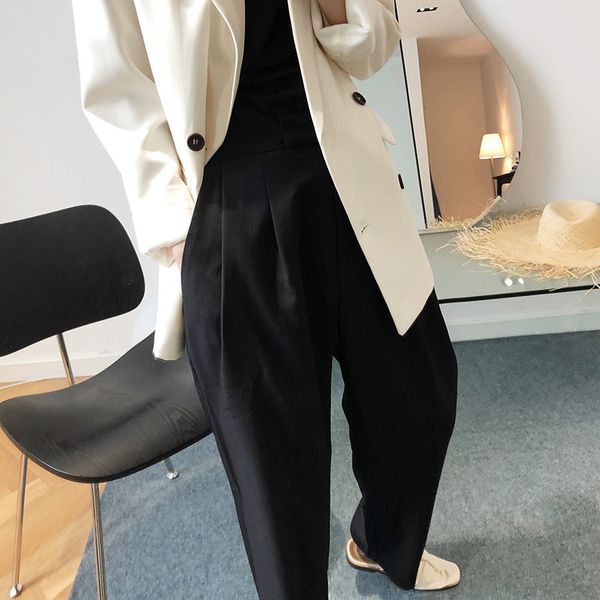 

2021 new solid color suit women's spring and summer simple vertical casual weight straight down mop thin pants iwg8, Black;white