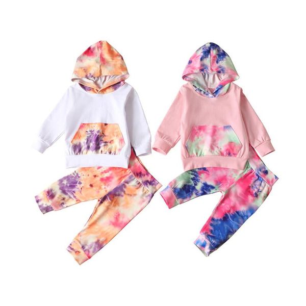 

clothing sets born baby colorful fashion 2-piece outfit set autumn long sleeve tie-dye hoodies pants for girls boys 0-24m toddler, White
