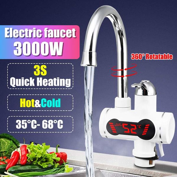 

3000w electric faucet tap water heater instant kitchen tankless electric water heater with temperature display