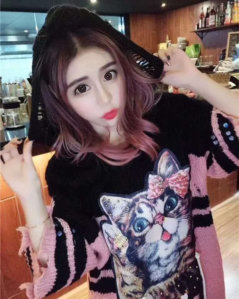 

gkamj medium length thick style lazy line wind sweater women's pullover pulloverclothes pullover v-neck extra loose petal sleeve wide c, White;black