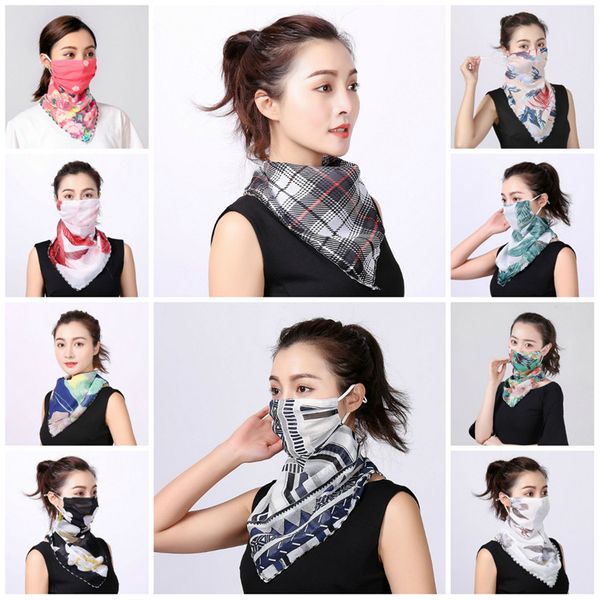 

silk scarf face mask silk chiffon handkerchief outdoor windproof half face dust-proof sunshade masks scarf dust mask party masks