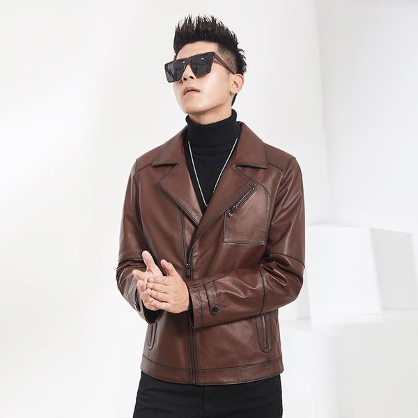 

men's leather & faux casual quality brand motorcycle jacket men coat cowhide vintage thick warm fashion, Black