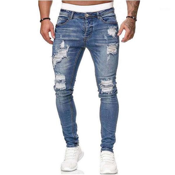 

men's jeans 2021 men's sweatpants hole pants casual summer autumn male ripped skinny trousers slim biker outwears pants1, Blue