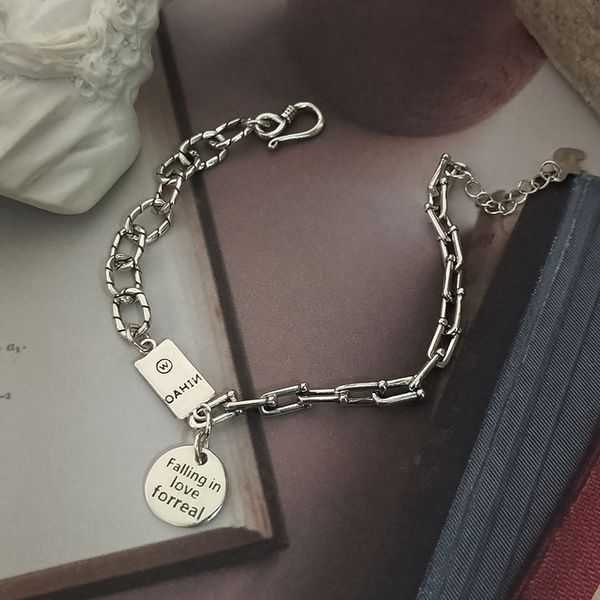 

японское и корейское 925 тайские серебряного английского письма круглых бренд браслета женская ins мода простое чистое серебро универсальног, Golden;silver