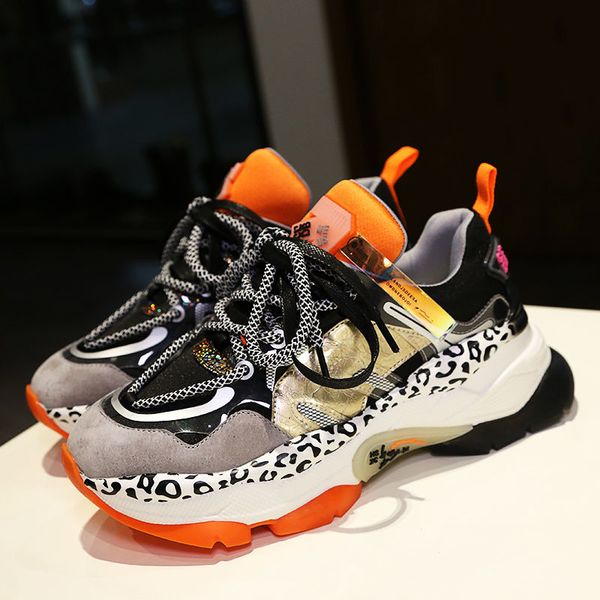 

sportswear 2021 women's father's autumn new leopard block colorins shoes 1 byuz, Black