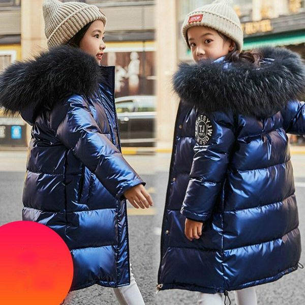 

russia 2020 children's winter down jacket for girls clothes waterproof outdoor hooded coat kids parka real fur clothing, Blue;gray
