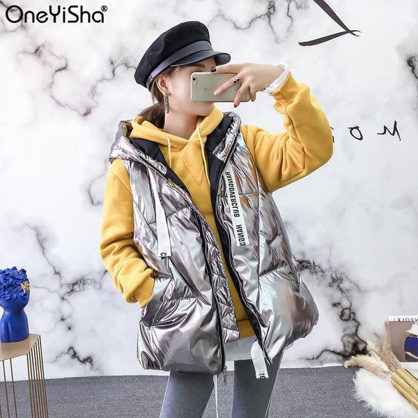 

2020 new autumn winter coat women waterproof material vest solid sleeveless jacket vest casual cotton padded waistcoat for women 1027, Black;white