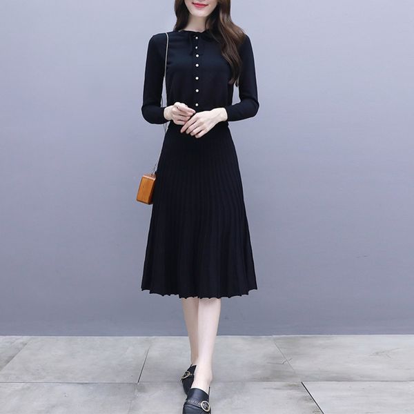 

high end spring 2019 lady temperament women's clothing collage knitting suit suit skirt pleated skirt dress 3vr0b, Black;gray