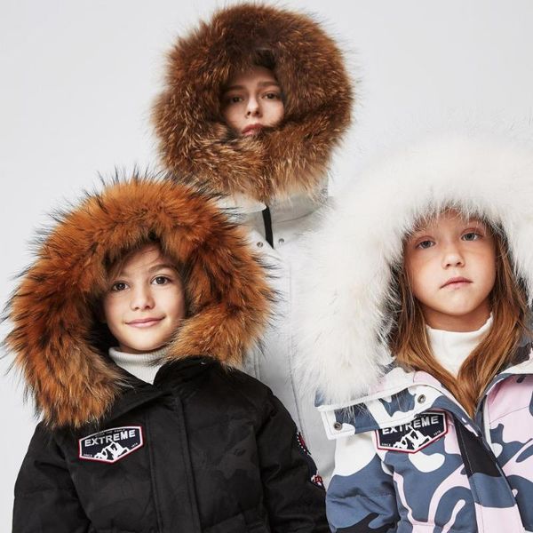 

bosideng children's wear boys and girls hooded large fur collar down jacket winter coat [extremely cold series]] t90142039, Blue;gray