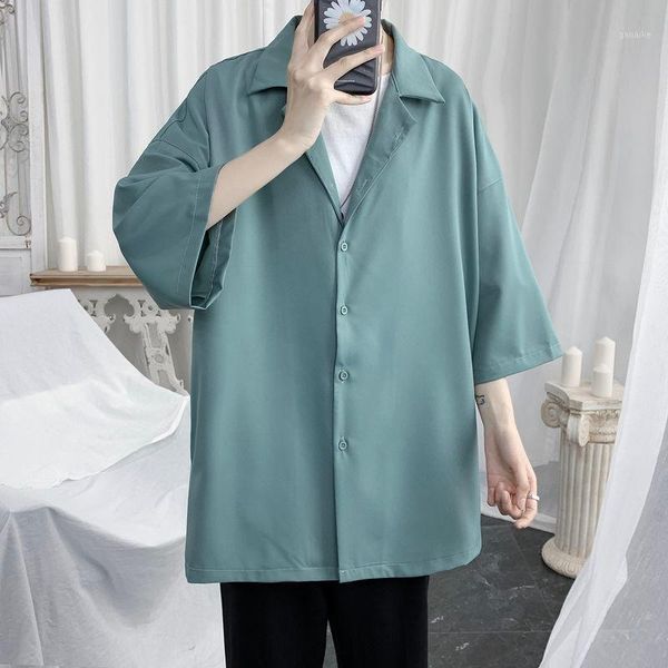 

2020 summer men's solid color loose 4-color short hawaiian shirt camisa masculina mens fashion clothes streetwear shirts s-2xl1, White;black