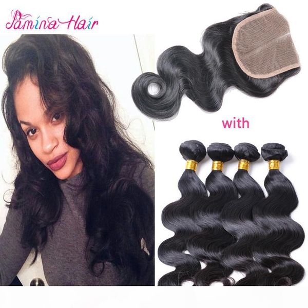 

lima peru peruvian virgin hair body wave with closure 4x4 bleached knots lace closure weave with 4 bundles peruvian body wave, Black