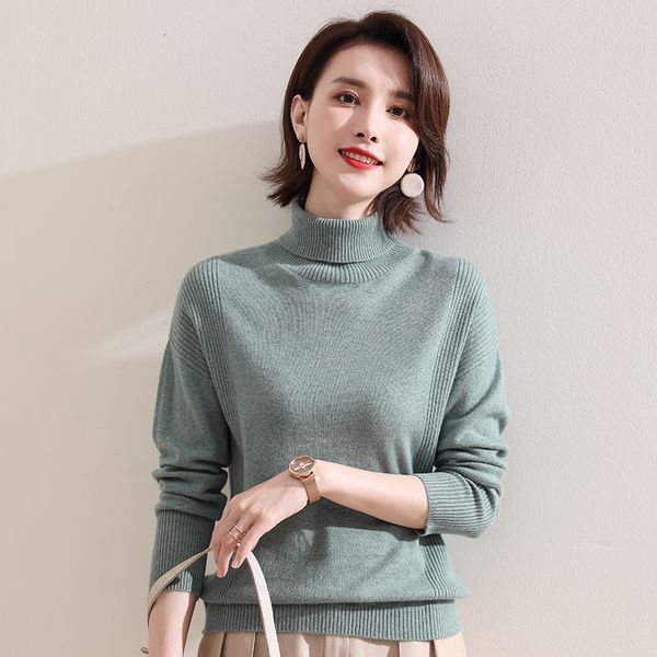 

2021 quality high collar 6 female winter blouses 100% pure knitted sweaters standard wool women's clothing 5pig, White;black