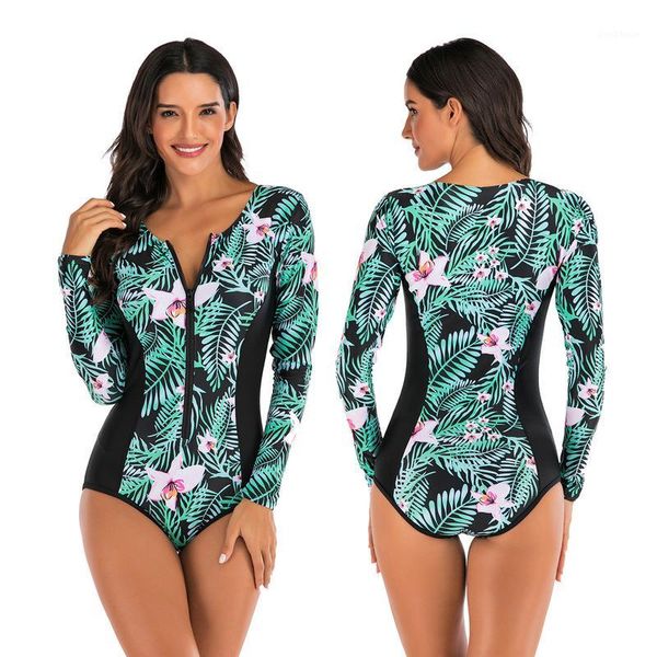 

swimming clothes for women long sleeve swimsuits surf swimwear ladies rashguard female diving swimsuit fused tankini teenage1