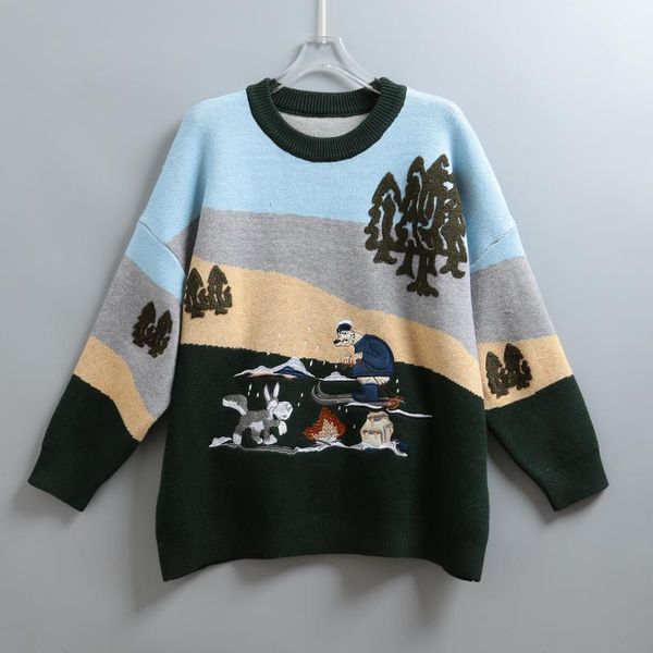 

thick loose large size female sweater winter hit color heavy industry embroidery fashion outer sweater1, White;black