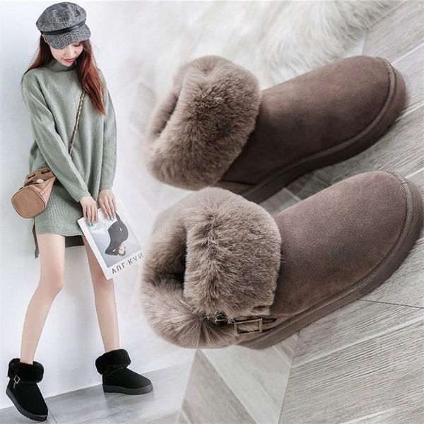 

leosoxs winter shoes snow boots plush women boots warm platform flat women ankle cotton shoes casual non-slip female, Black
