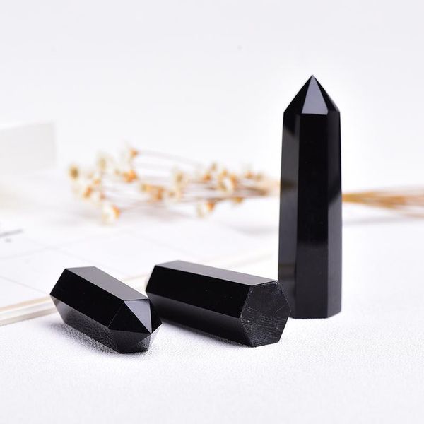 

4-7cm 1pc natural black crystal point hexagonal obsidian crystal column mineral ornament magic repair home de qyllqn