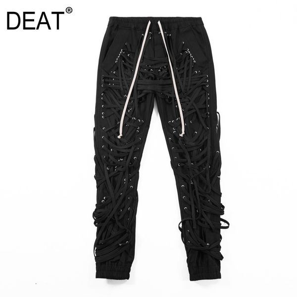 

deat new autumn and winter high waist stringe drawstring full length black color pants female trousers wn15101l 201102, Black;white