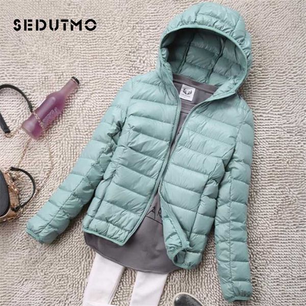 

sedutmo winter womens down jackets short ultra light duck coat hooded puffer jacket autumn parkas ed034 211221, Black