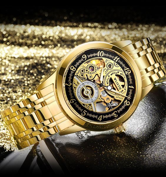 

men's antiqu luxury golden hollow automatic watch men steel mechanical watches for men wlisth mechanical wristwatches dropshipping, Slivery;brown