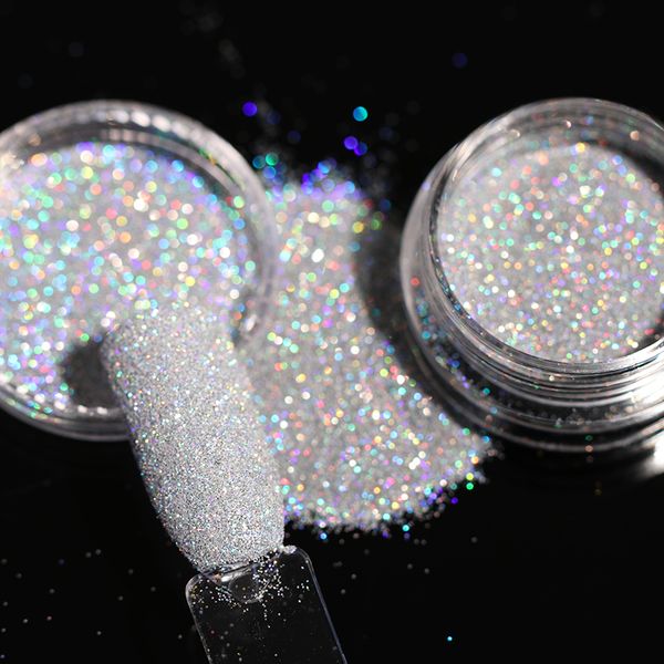 

1box gray gradient shiny nail glitter powder laser sparkly nail art chrome pigment silver diy nail art decoration, Silver;gold