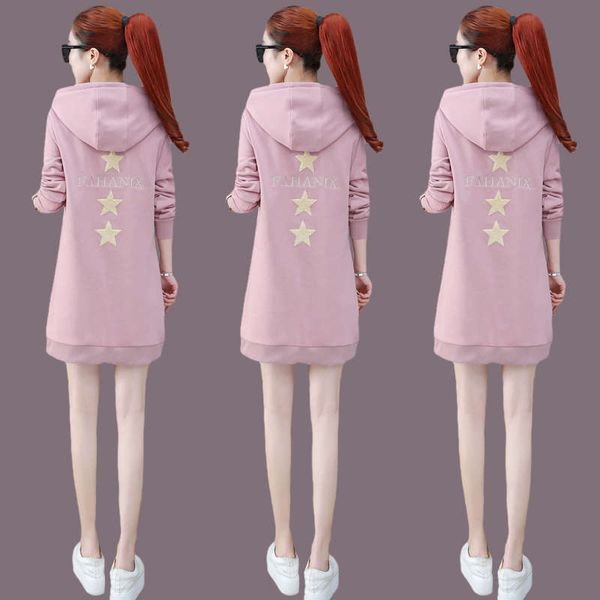 

hooded sweater women's loose korean version 2020 new autumn hong kong style young middle length dress, Black