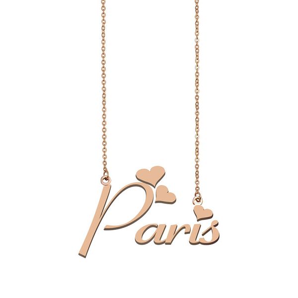 

paris name necklace custom nameplate pendant for women girls birthday gift kids friends jewelry 18k gold plated stainless steel, Silver