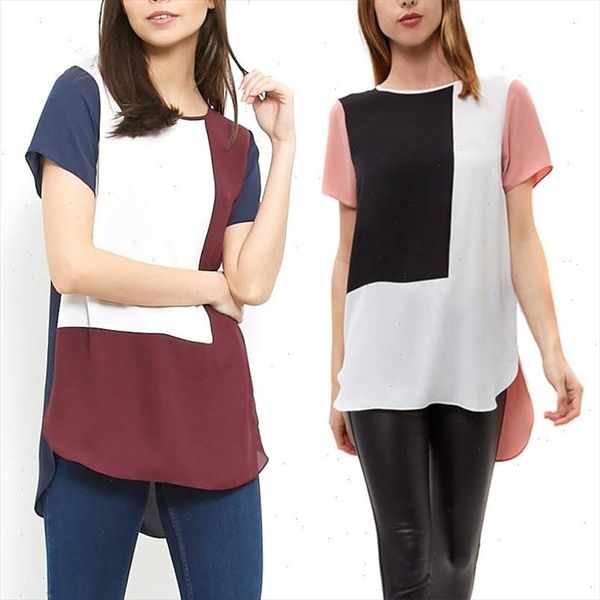 

fashion women loose long chiffon blouse casual patchwork summer geometric blouses shirt plus size 6xl new, White