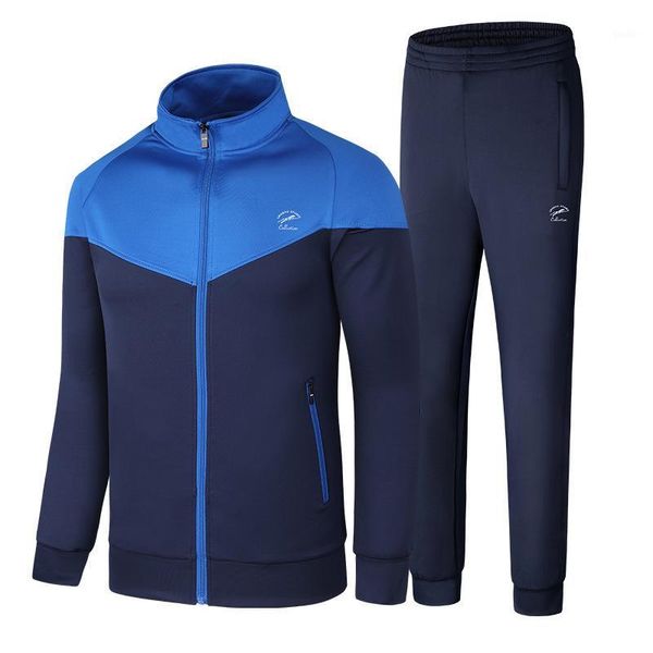 

2020 men sport set training gym sets running sets men sportwear jogging fitness suits warm running zipper tracksuits soccer1, Black;blue