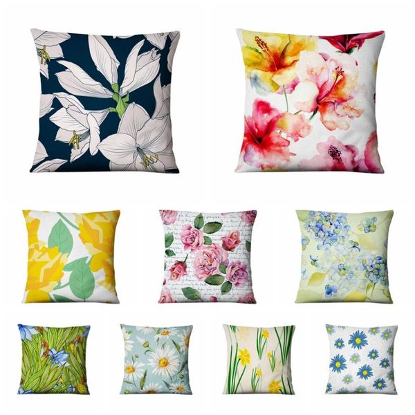 

cushion/decorative pillow spring flower art printed pillowcase beautiful floral thin linen cushion decorative home decor sofa throw pillows