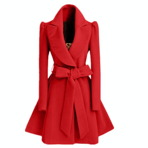 

women's cashmere autumn and winter long red lady's coat with belt, Black
