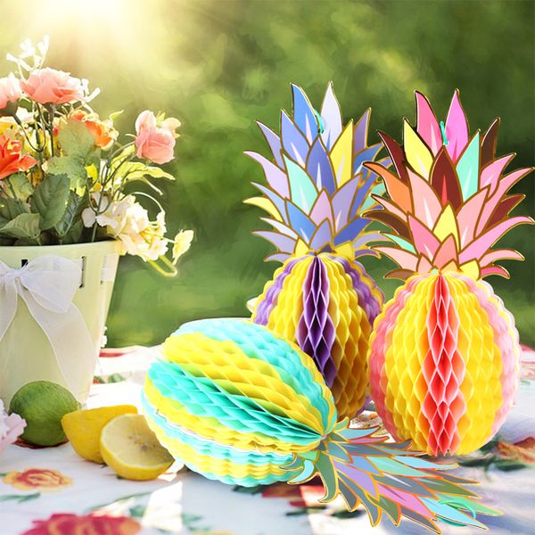 

3pcs set multicolor paper pineapple honeycomb ball table centerpiece decor