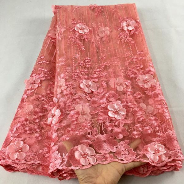 

ribbon african lace fabric 2021 pink bridal with beaded nigerian tulle mesh fabrics hx05f, Pink;blue