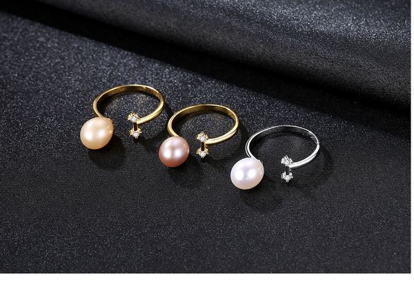 

s925 sterling silver women's wild open natural pearl ring 201006, Golden;silver
