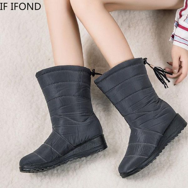 

if ifond wedges fur winter warm snow boots women non-slip waterproof shoes down botas mujer, Black