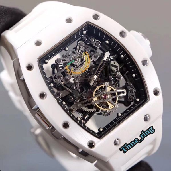 

edition rm 38-01 skeleton dial ceramics case japan miyota automatic movement rm 38-01 mens watch white rubber strap designer watches, Slivery;brown