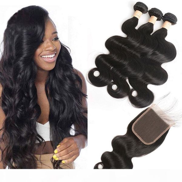 

малазийский человеческих волос 5x5 lace closure с ребенком волос 3 связки с 5 * 5 закрытие естественный цвет тела волны ближний три свободно, Black;brown