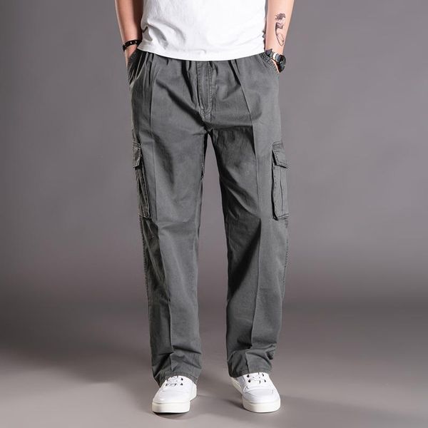 

men pants mens casual pockets breathable pants men big tall spring summer straight long trousers homme large size 6xl, Black