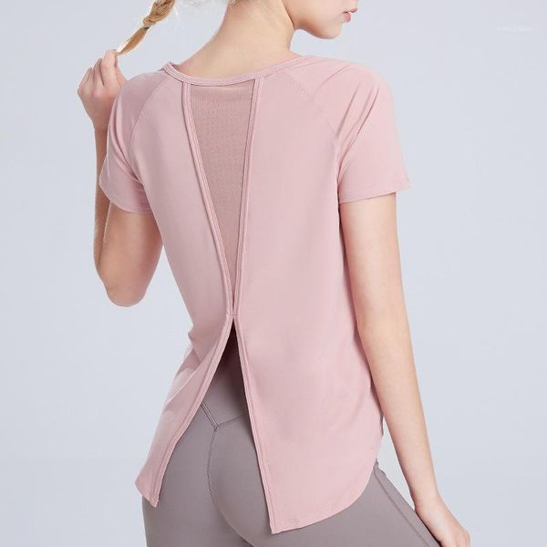 

yoga outfits spring / summer 2021 style suit women's loose mesh splicing short sleeve quick drying fitness half breathable sp1, White;red