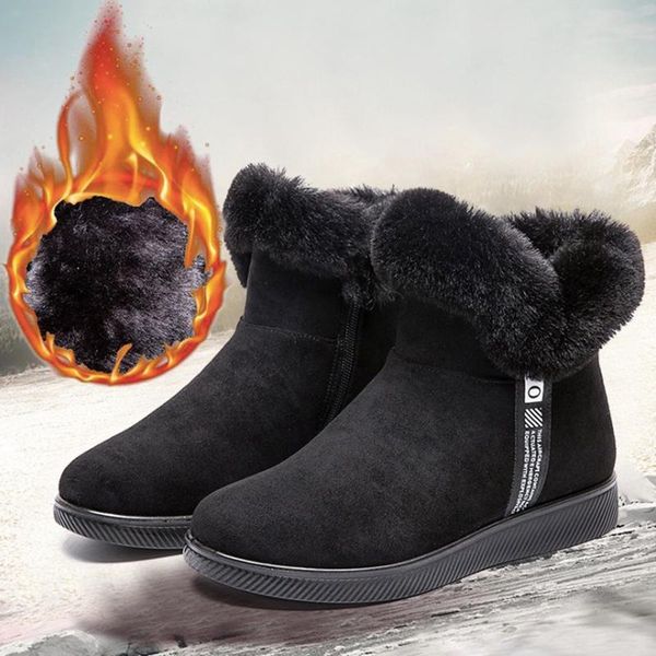 

women snow boots 2020 flock women boots warm plush ankle fashion flat platform outdoor casual winter shoes, Black