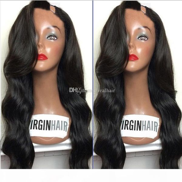 

1*4 left opening u part wig for black women natural wave brazilian virgin upart human hair wigs 9a, Black;brown
