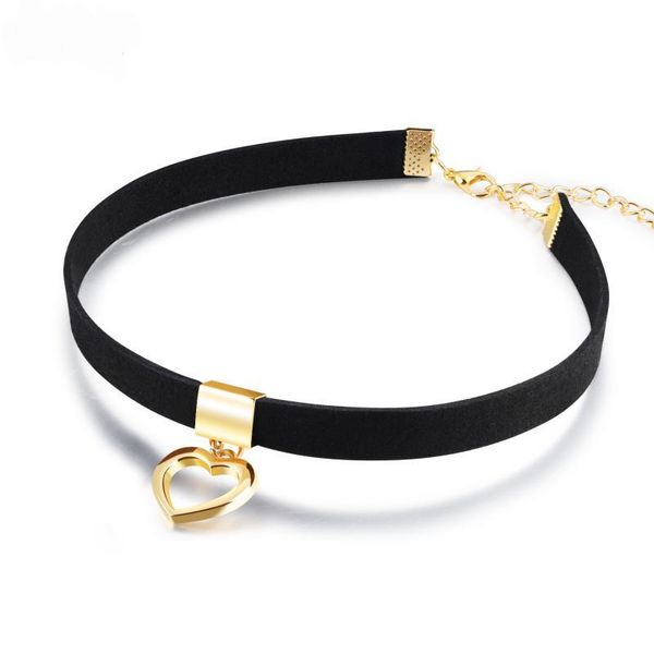 

new gothic choker necklace women gold color heart pendant smooth black flannel collar girls fashion jewelry 2020, Golden;silver