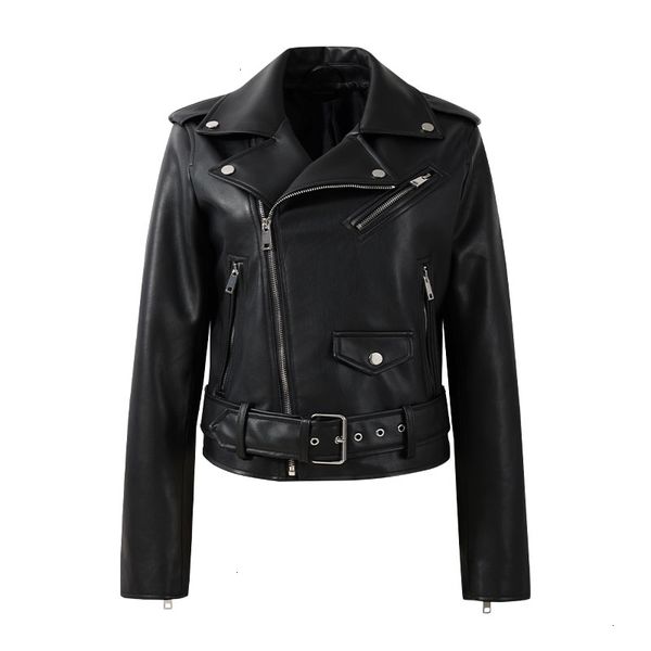 

women's belt, synthetic leather long sleeve zipper jacket, motorcyclist, spring and autumn