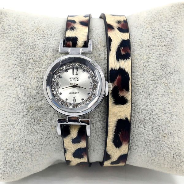 

watch new leopard pu leather multilayer women's fashion versatile quartz watch, Slivery;brown