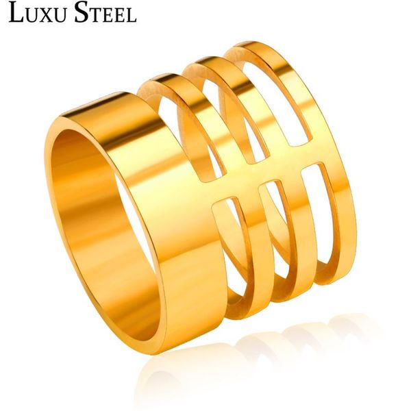 

luxusteel rings for women party gold color hollow out width 18mm stainless steel rings mujer wholesale set anillos wedding, Golden;silver