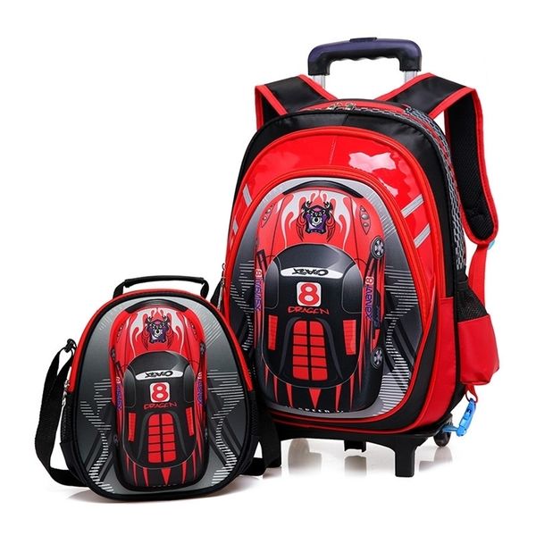 

3d school bags on wheels trolley wheeled kids rolling backpacks for boy children travel bag 201117