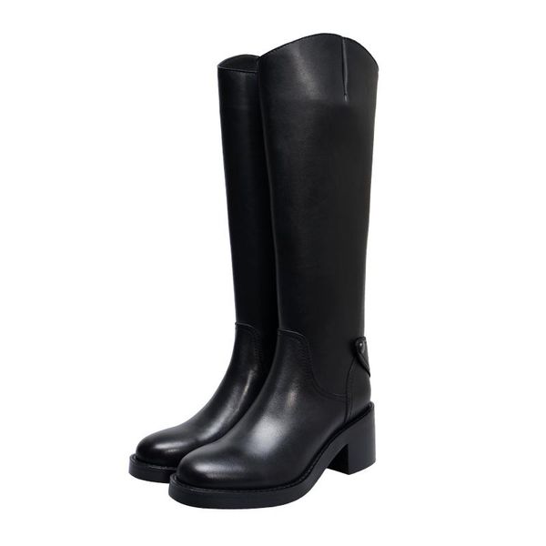 

2021 new spring shoes women knee-high boots natural leather 22-27cm length 6cm heel cow leather over the knee boots black