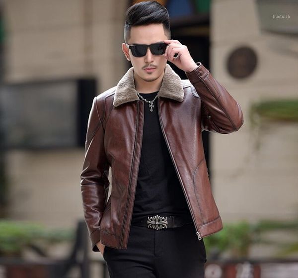 

new winter shipping brand down men korean slim short leather jacket fashion male motorcycle lapel outwear1, Black